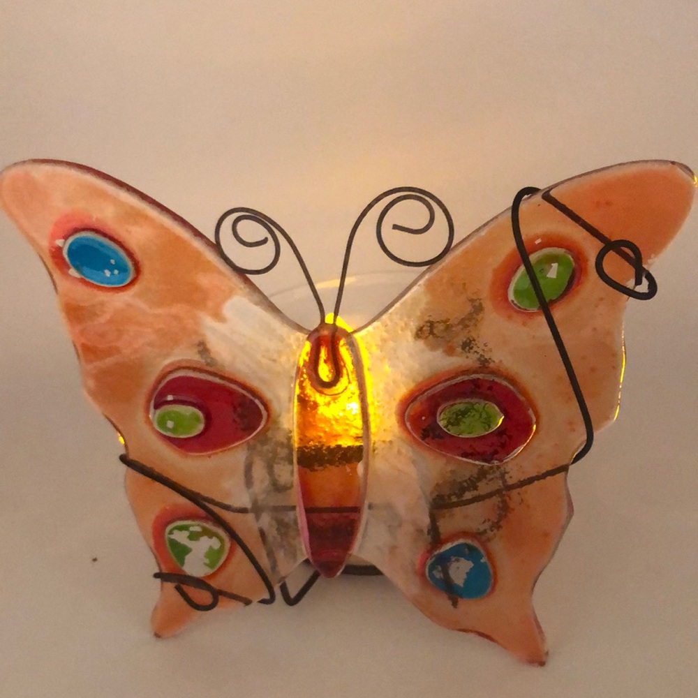 Glass Butterfly Candle Holder VTG